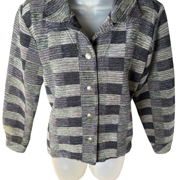 Boho Patchwork Checkered Jacket Shacket Small Fall Layering Christopher & Banks - Picture 3 of 7